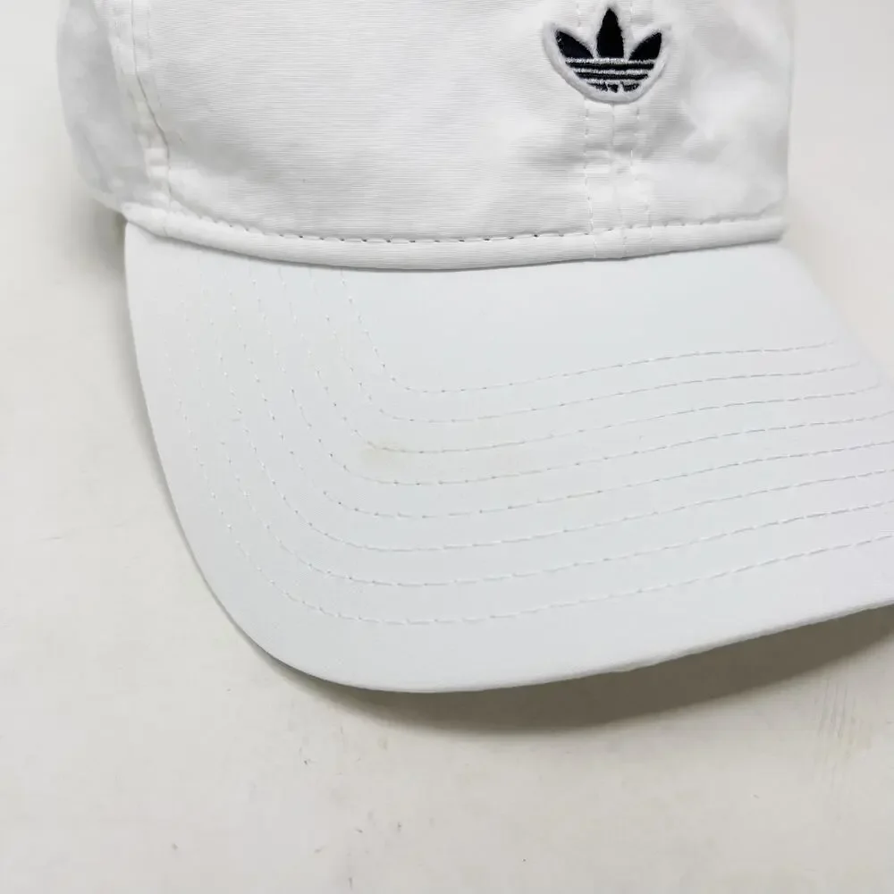 Adidas Womens White Black Relaxed Strap Back Hat Embroidered Logo Cap Adjustable